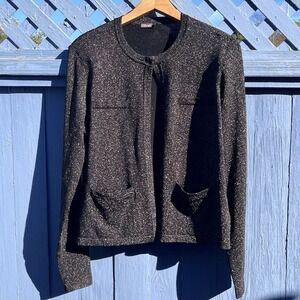 J. MCLAUGHLIN Small Corfu Cropped Crewneck‎ Cardigan Metallic Black Gold